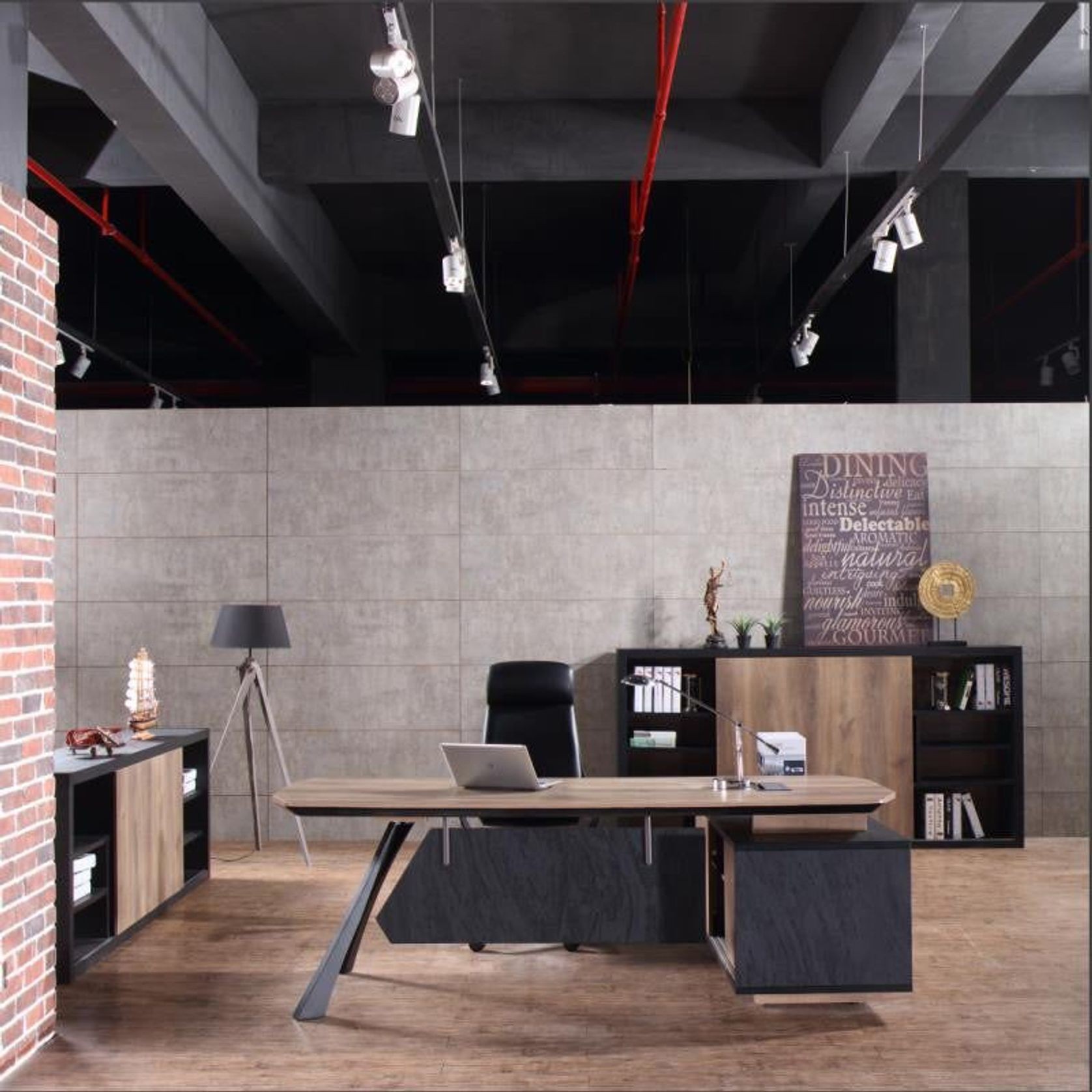 EASTON Executive Desk with Left Return 2.2-2.4m - Warm Oak & Black gallery detail image