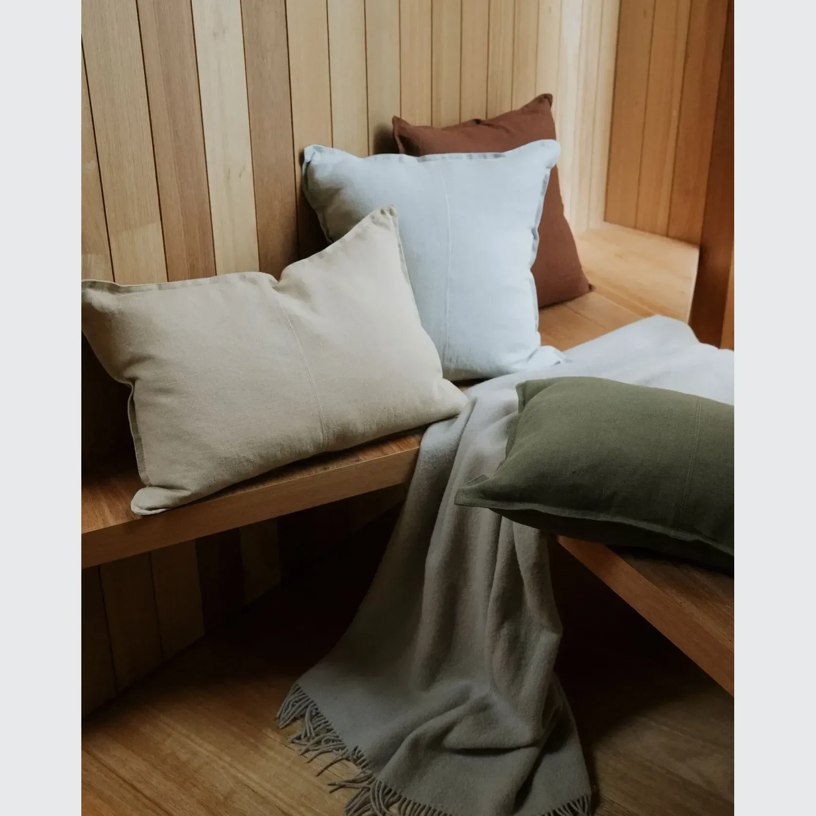 Weave Home Nevis Throw Blanket - Limestone | NZ Lambswool gallery detail image