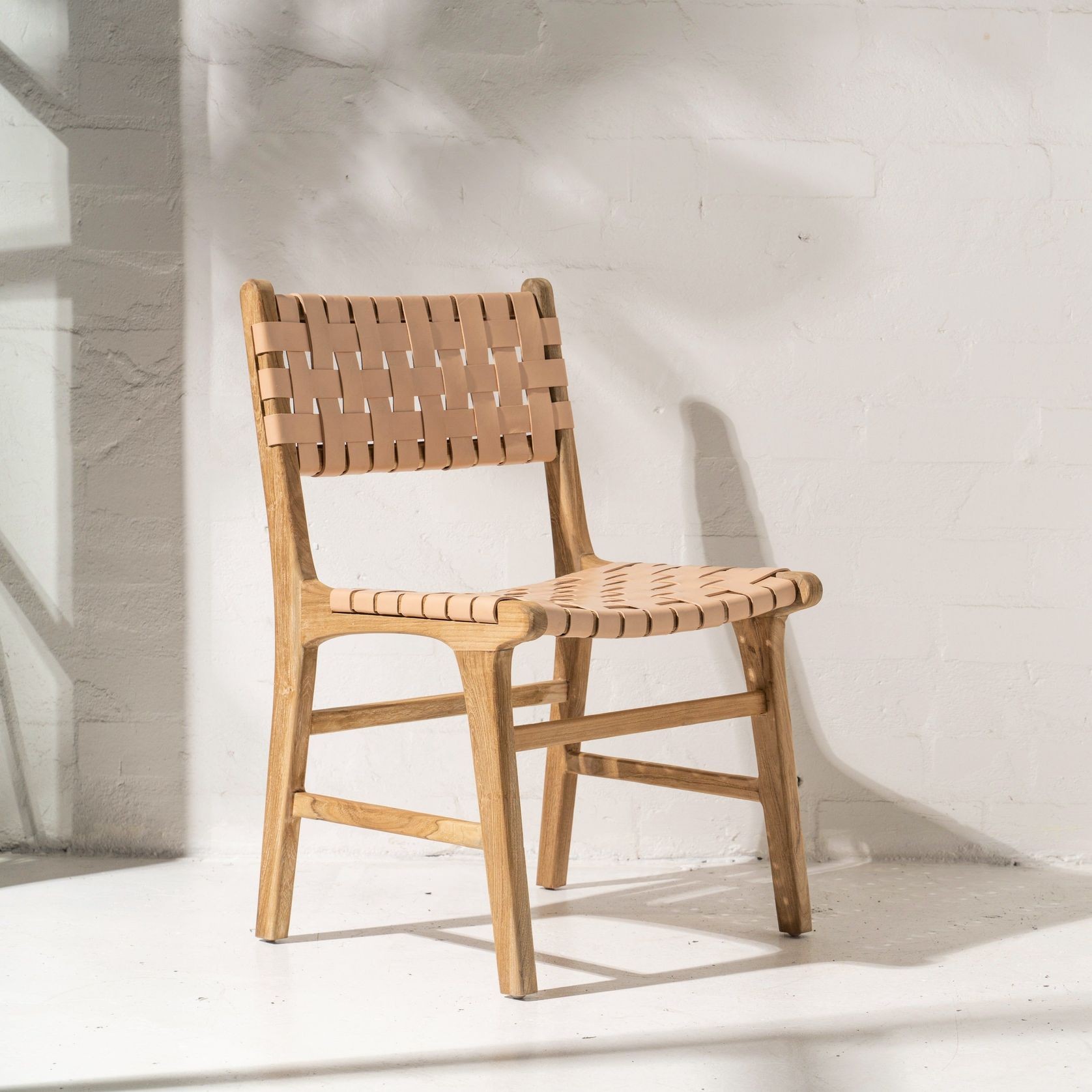 Luka Leather & Teak Chair Natural gallery detail image