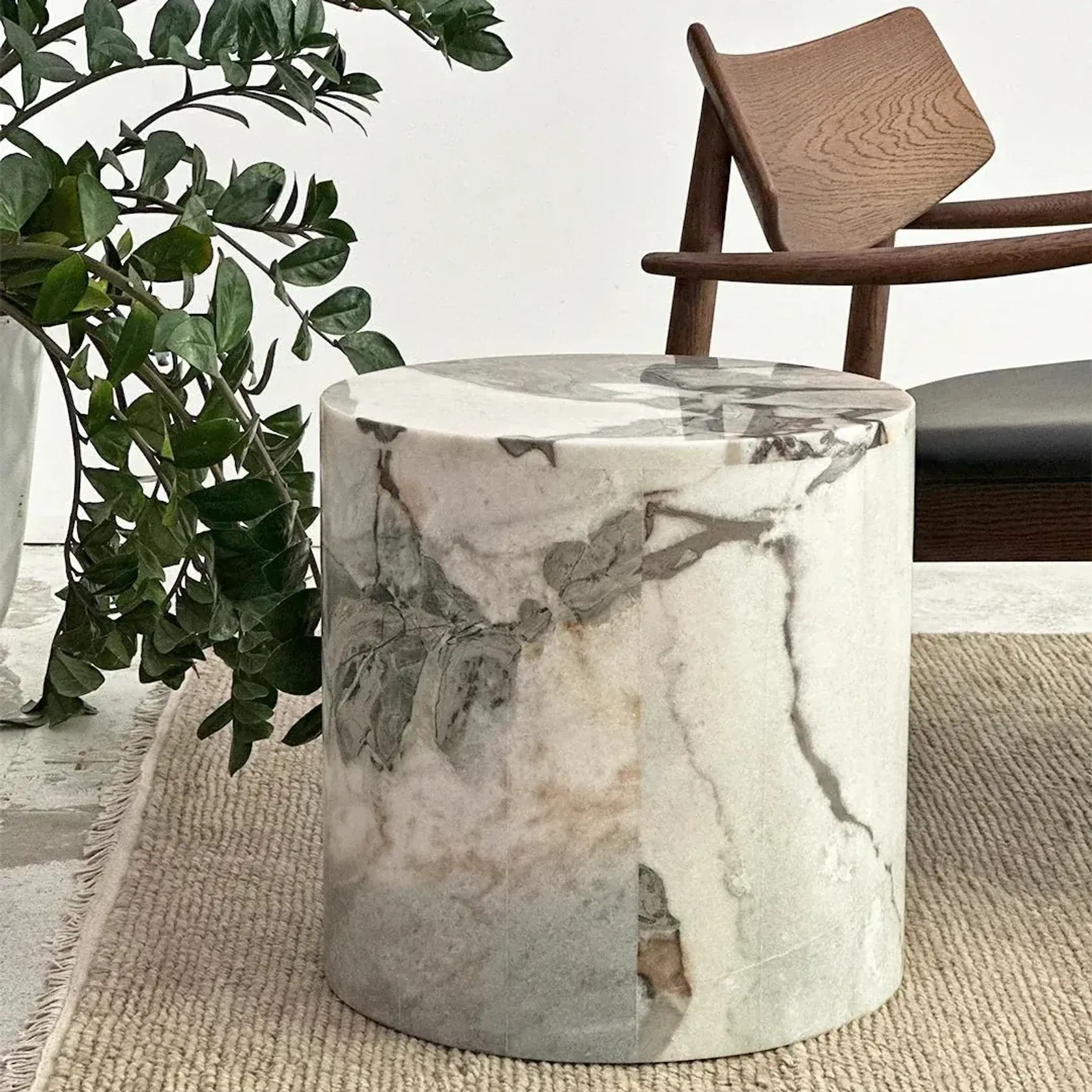 Round Plinth Side Table - Milky Blue Marble gallery detail image