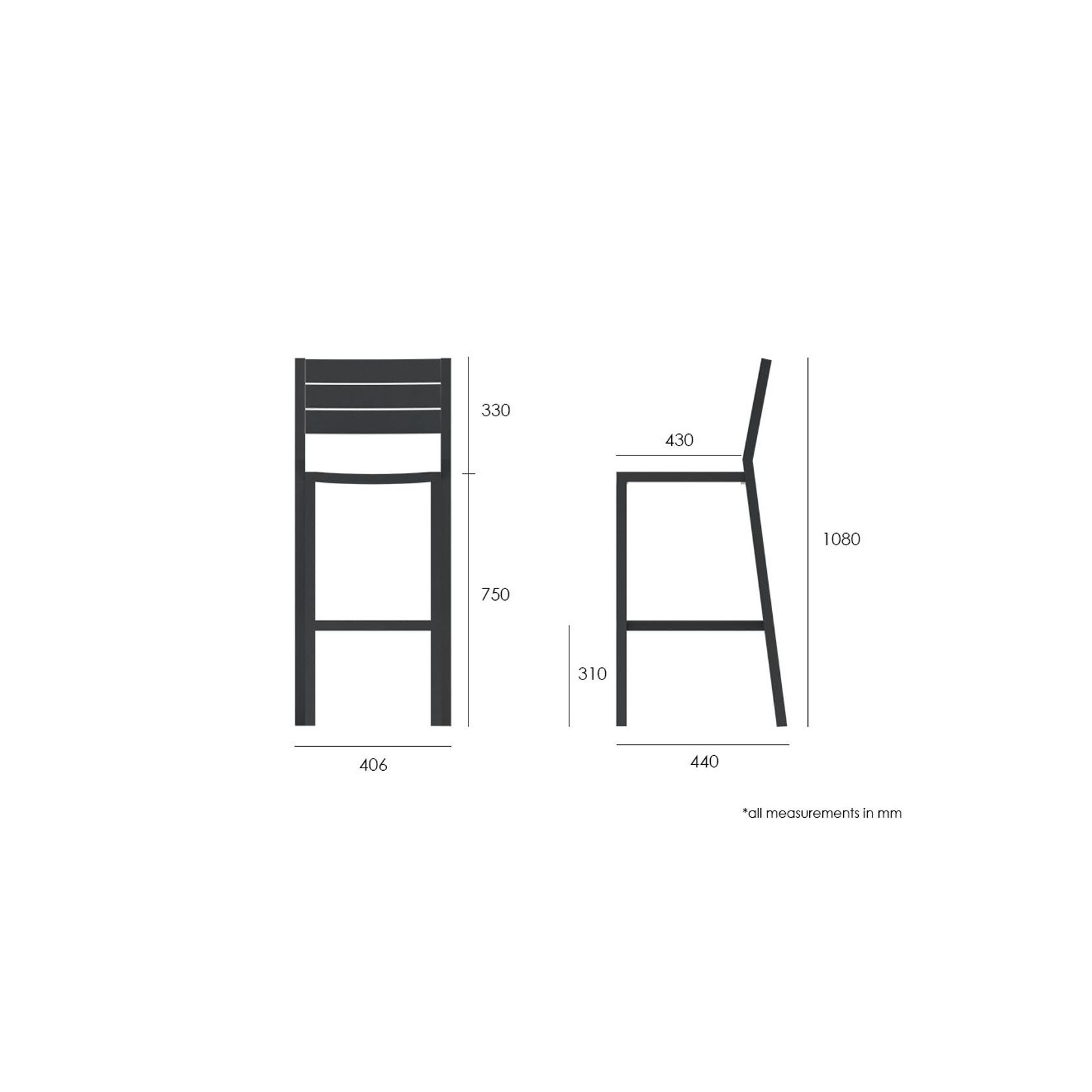 Halki Stool With Backrest - Charcoal gallery detail image
