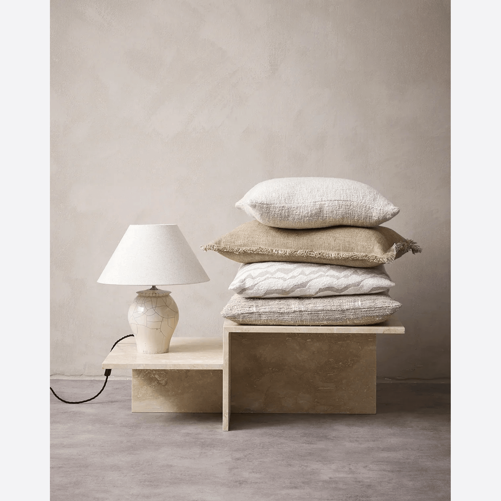 Baya Dover Cushion - Natural | Lumbar with Fringe gallery detail image