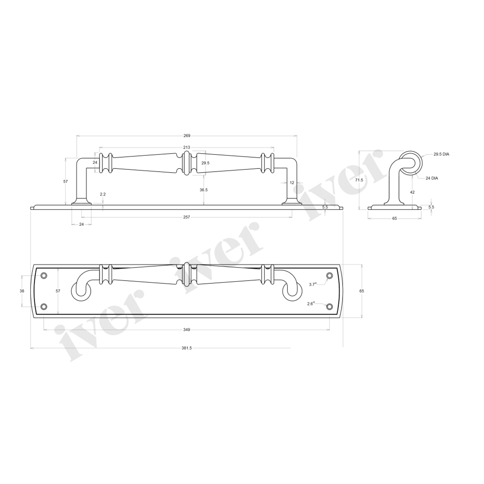 Iver Sarlat Door Pull Handle on Backplate Satin Nickel 380mm x 65mm 9349 gallery detail image