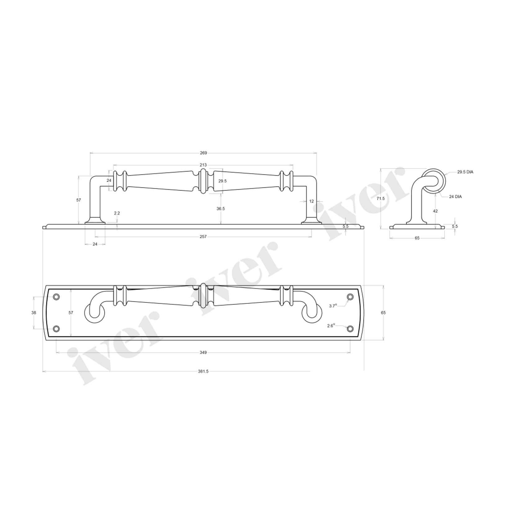 Iver Sarlat Door Pull Handle on Backplate Signature Brass 380mm x 65mm 9341 gallery detail image