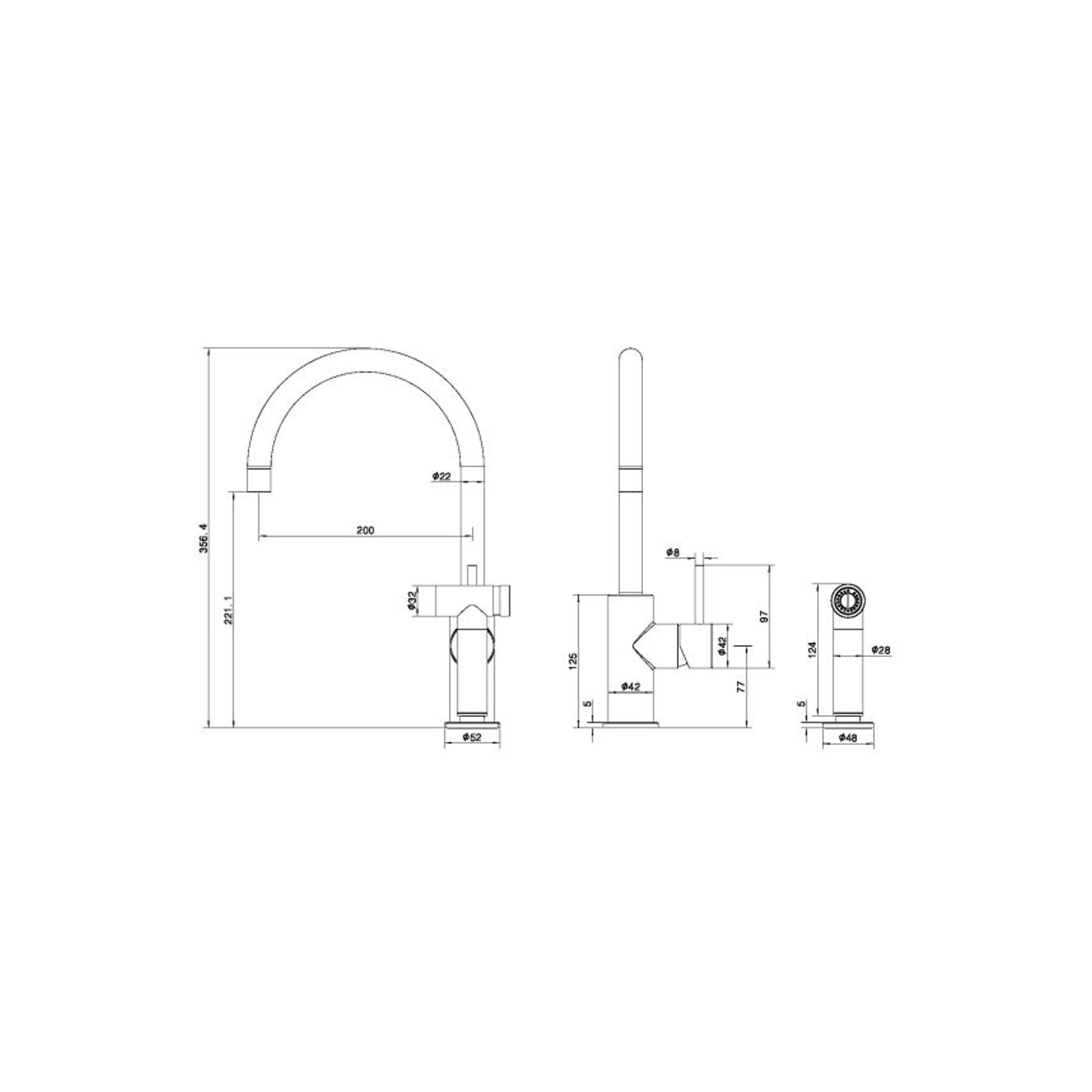 Zen SS316L Kitchen Mixer & Hand Spray | Brushed Bronze gallery detail image