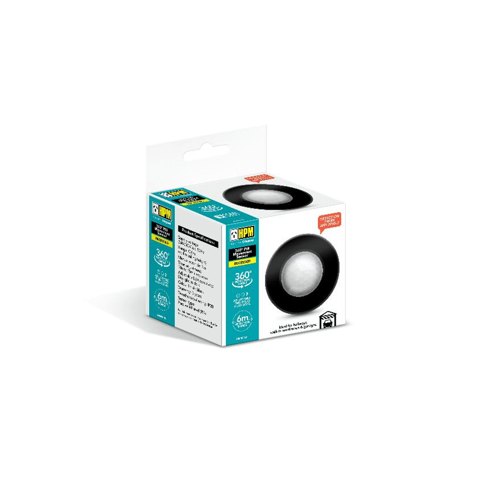 HPM PIR 360° 6m Recessed Auto Movement Sensor Black gallery detail image