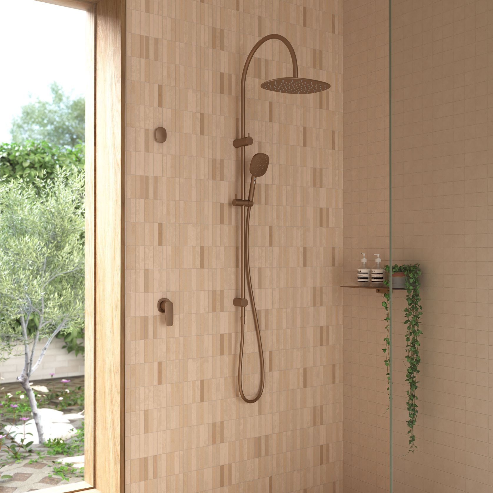 Contura II Rail Shower with Overhead | Brushed Bronze gallery detail image