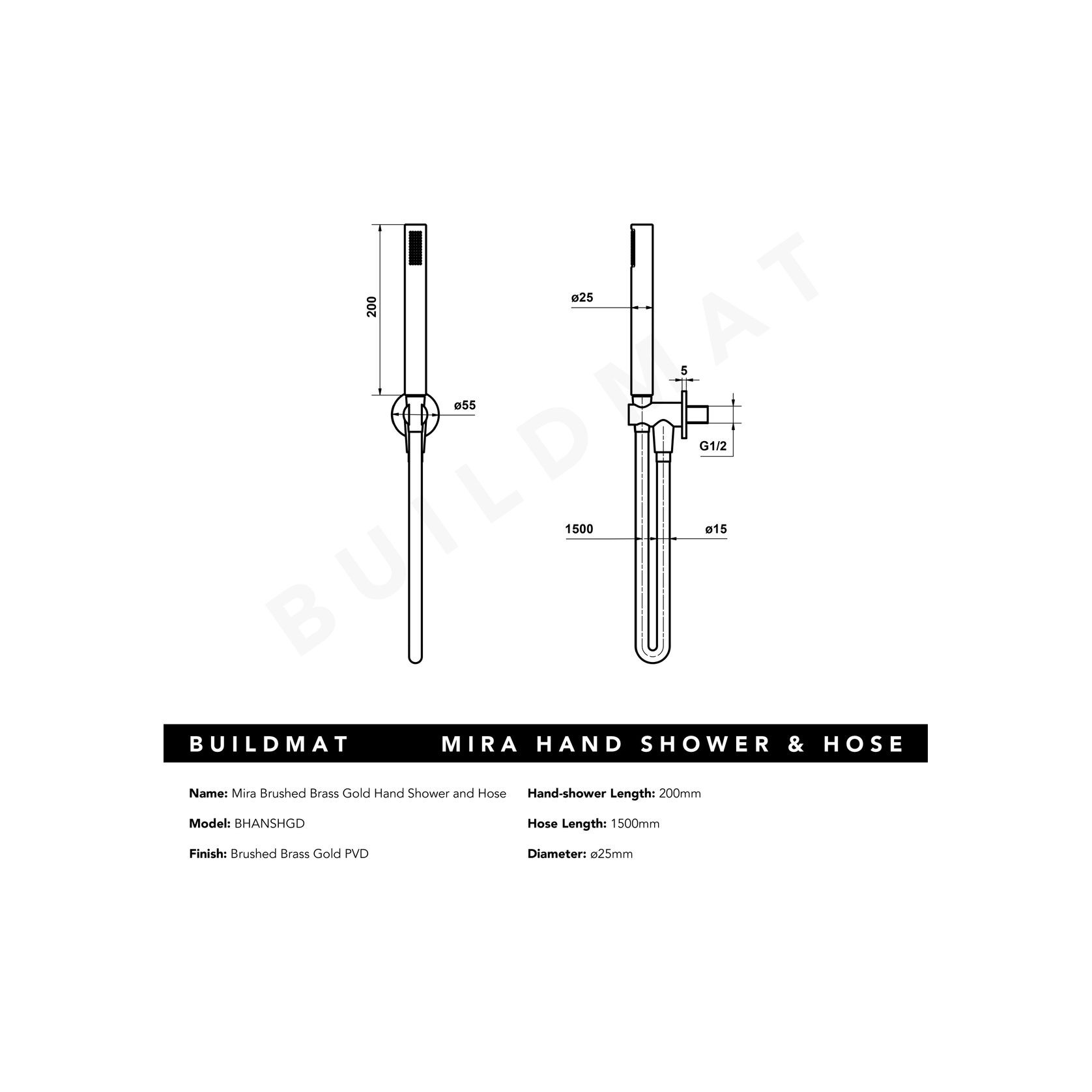 Mira Brushed Brass Gold Hand Shower and Hose gallery detail image