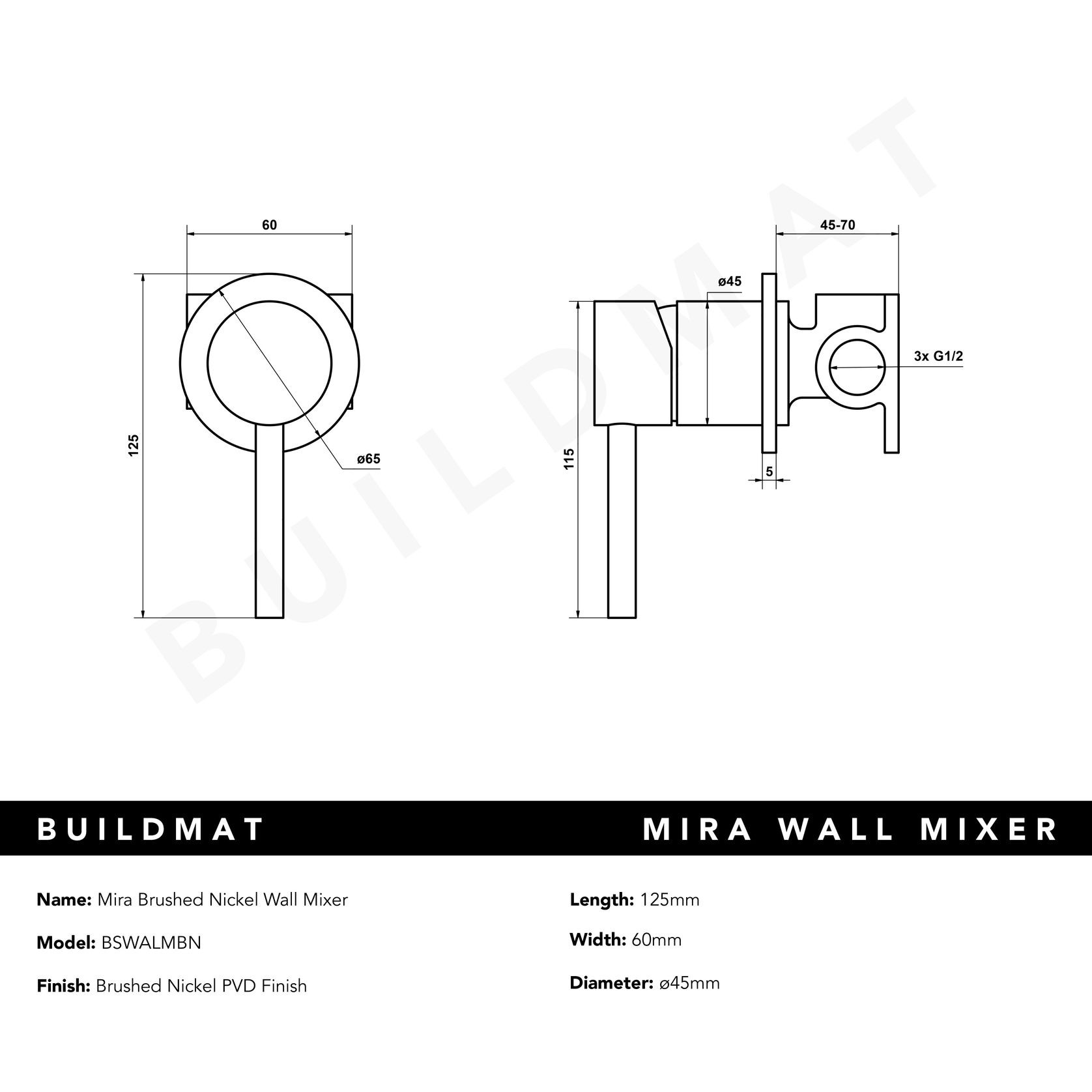 Mira Brushed Nickel Wall Mixer gallery detail image