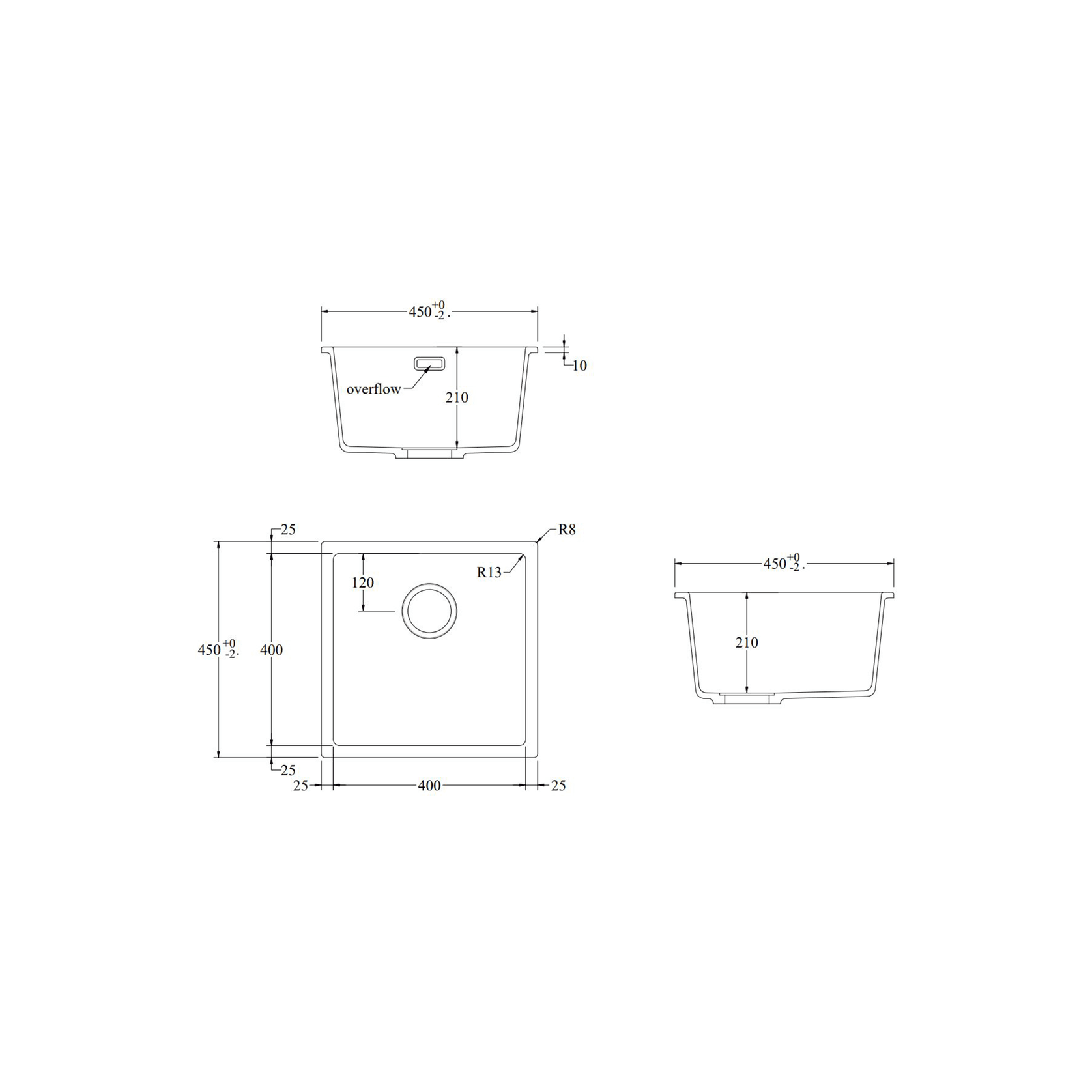Aura Granite 400mm Single Kitchen Sink Charcoal gallery detail image