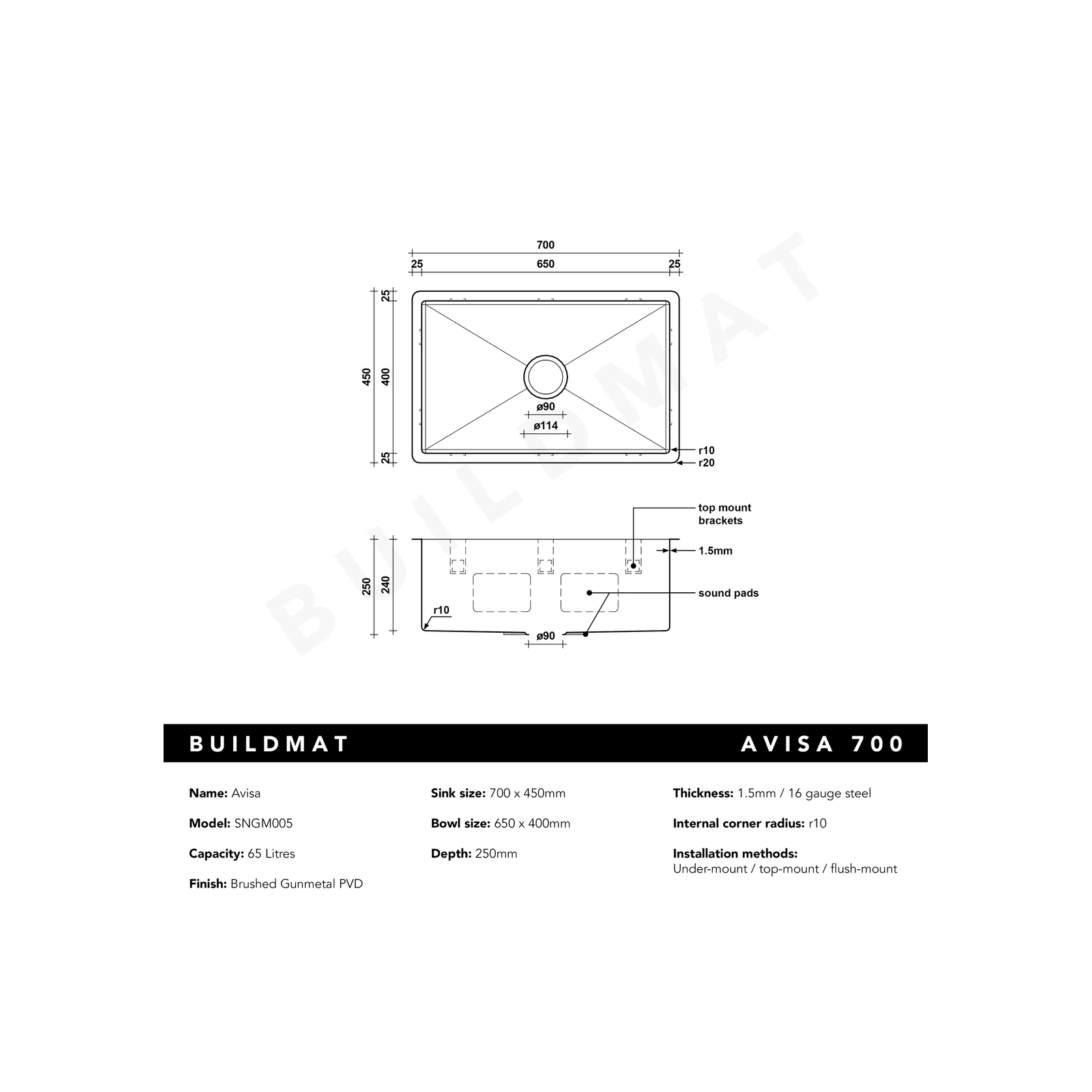 Avisa 700x450 Large Single Bowl Sink gallery detail image