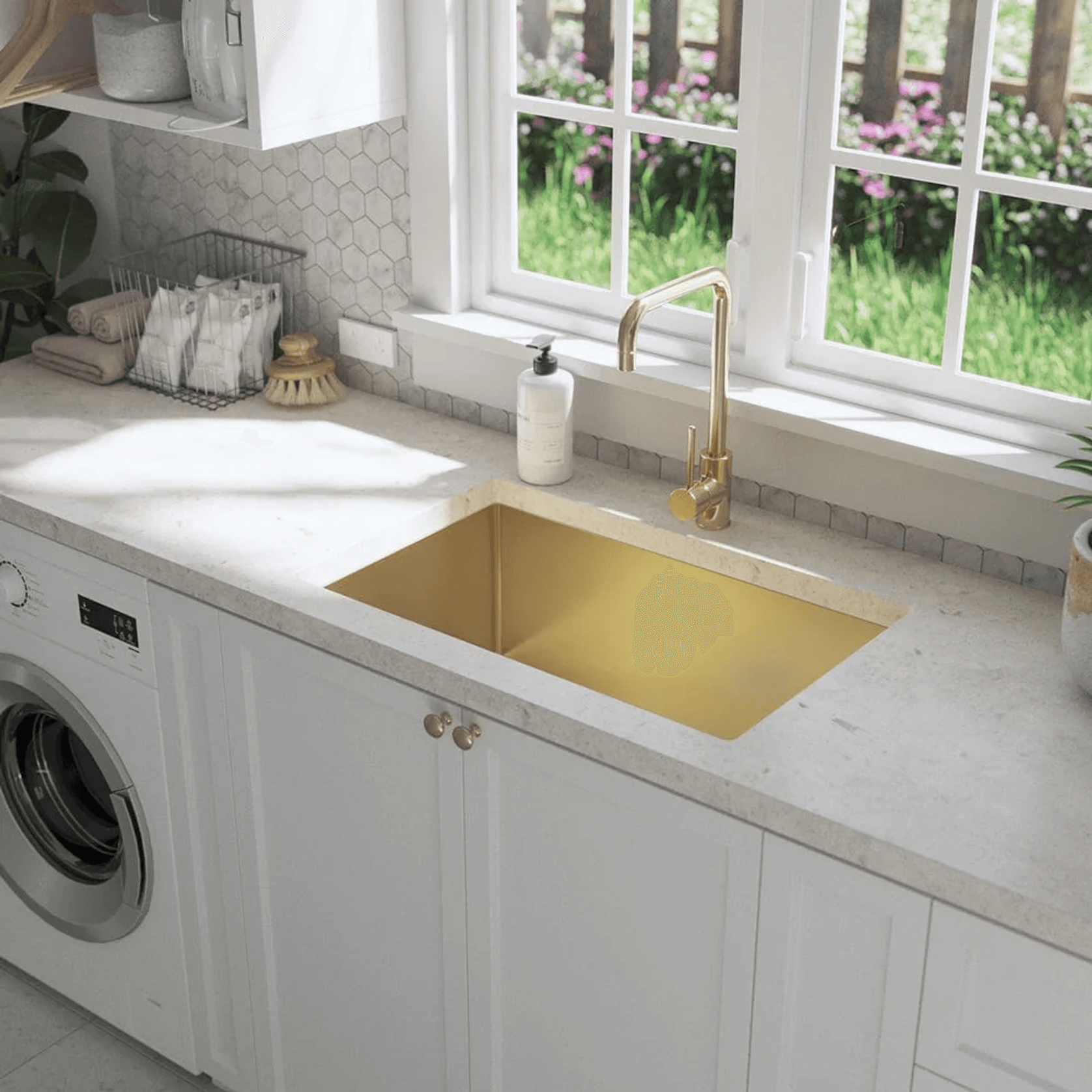 Brushed Brass Gold Avisa 700x450 Large Single Bowl Sink gallery detail image