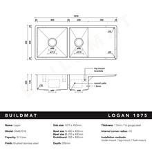 Logan 1075x450 Single & Qtr Bowl with Drain Board Sink gallery detail image