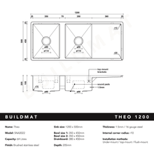 Theo 1200x500 Double Bowl with Drain Board Sink gallery detail image