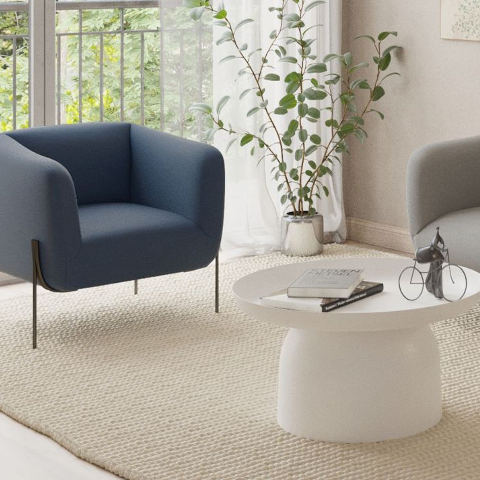 Belle Lounge Chair - Midnight Blue - Matt Black Legs gallery detail image
