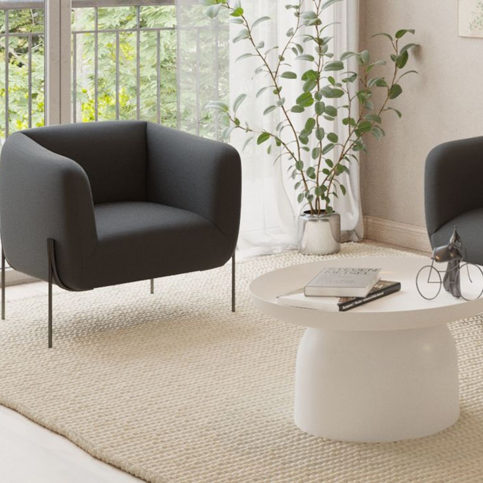 Belle Lounge Chair - Storm Grey - Matt Black Legs gallery detail image