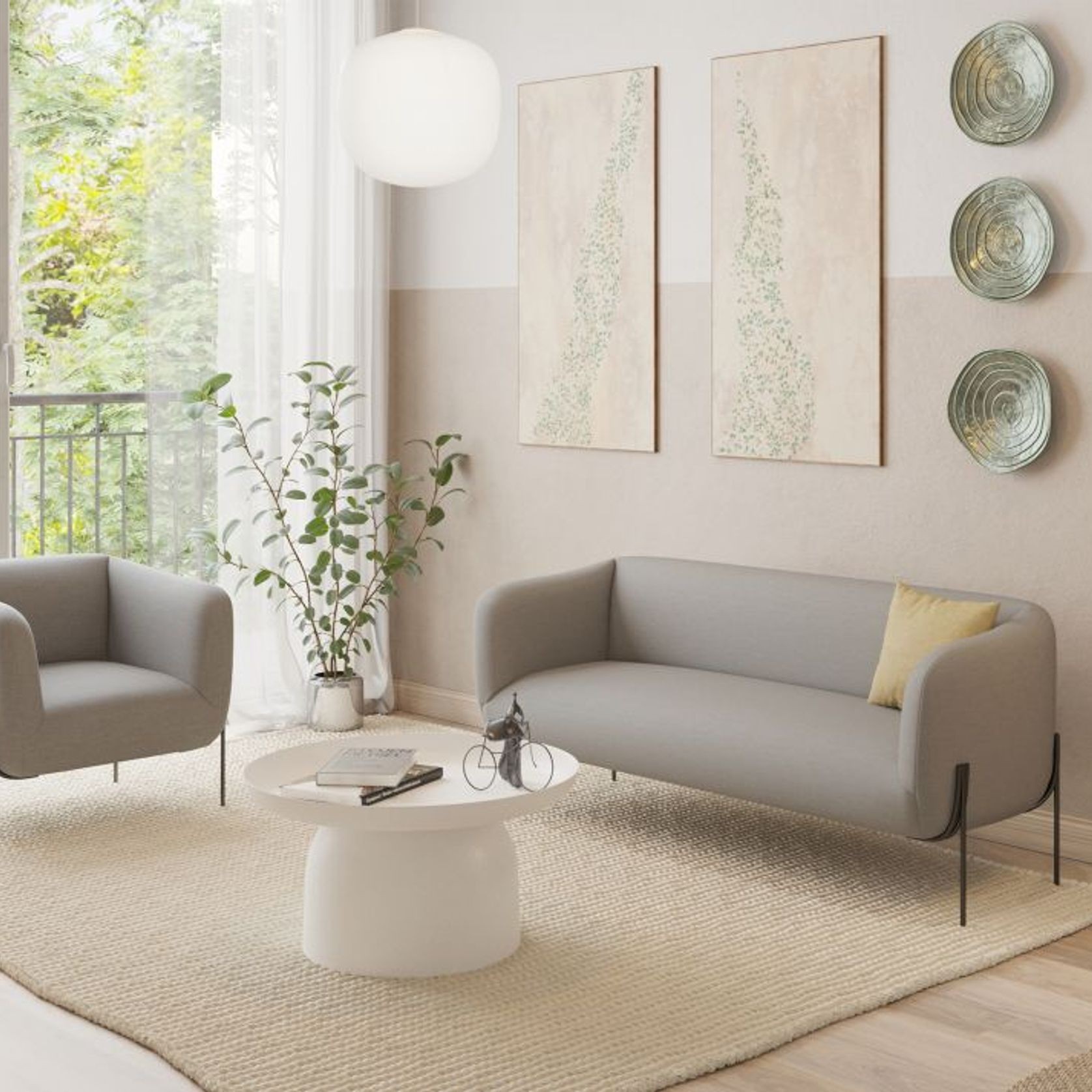 Belle Lounge Chair - Cloud Grey- Brushed Matt Gold Legs gallery detail image