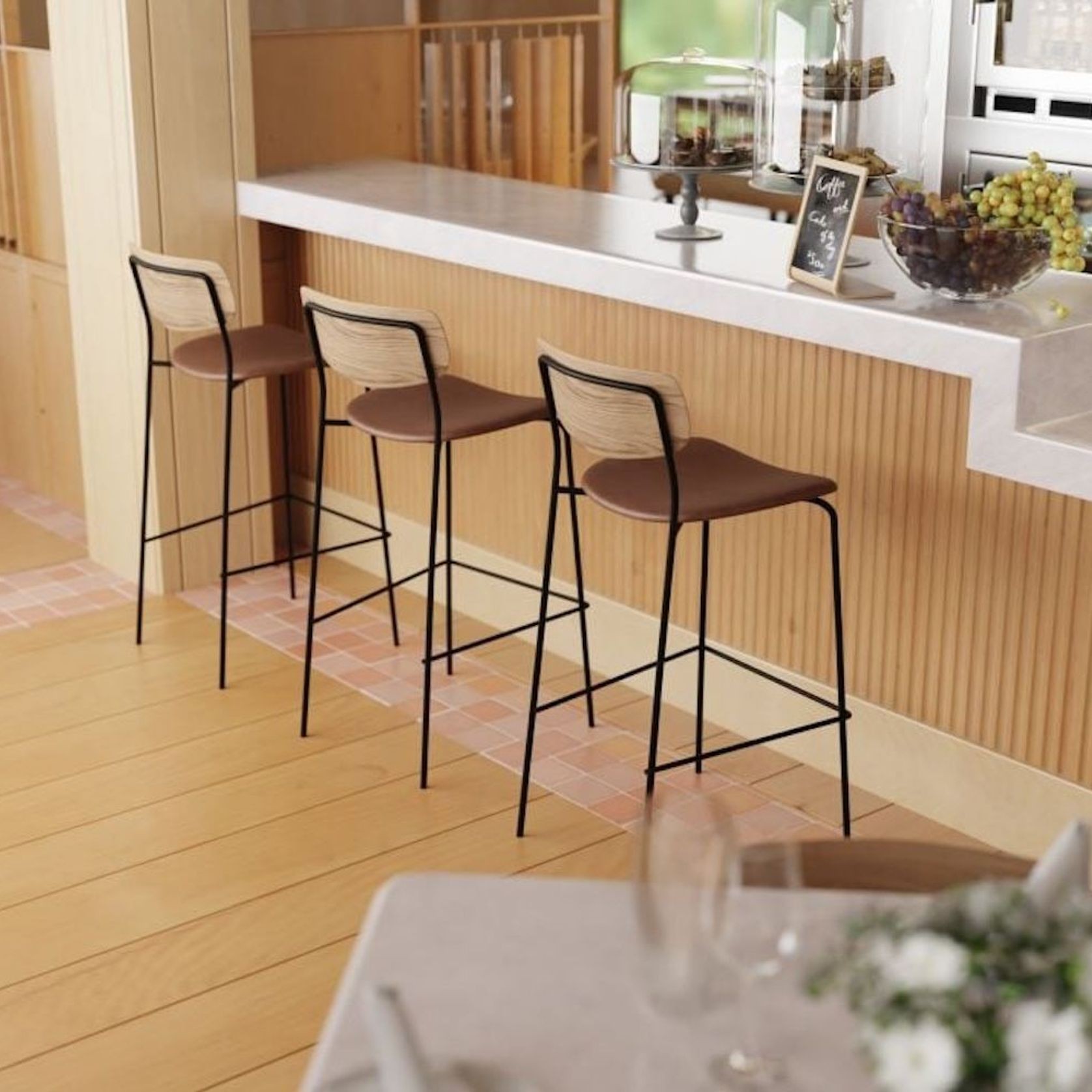 Rylie Stool Natural with Vegan Leather Seat gallery detail image