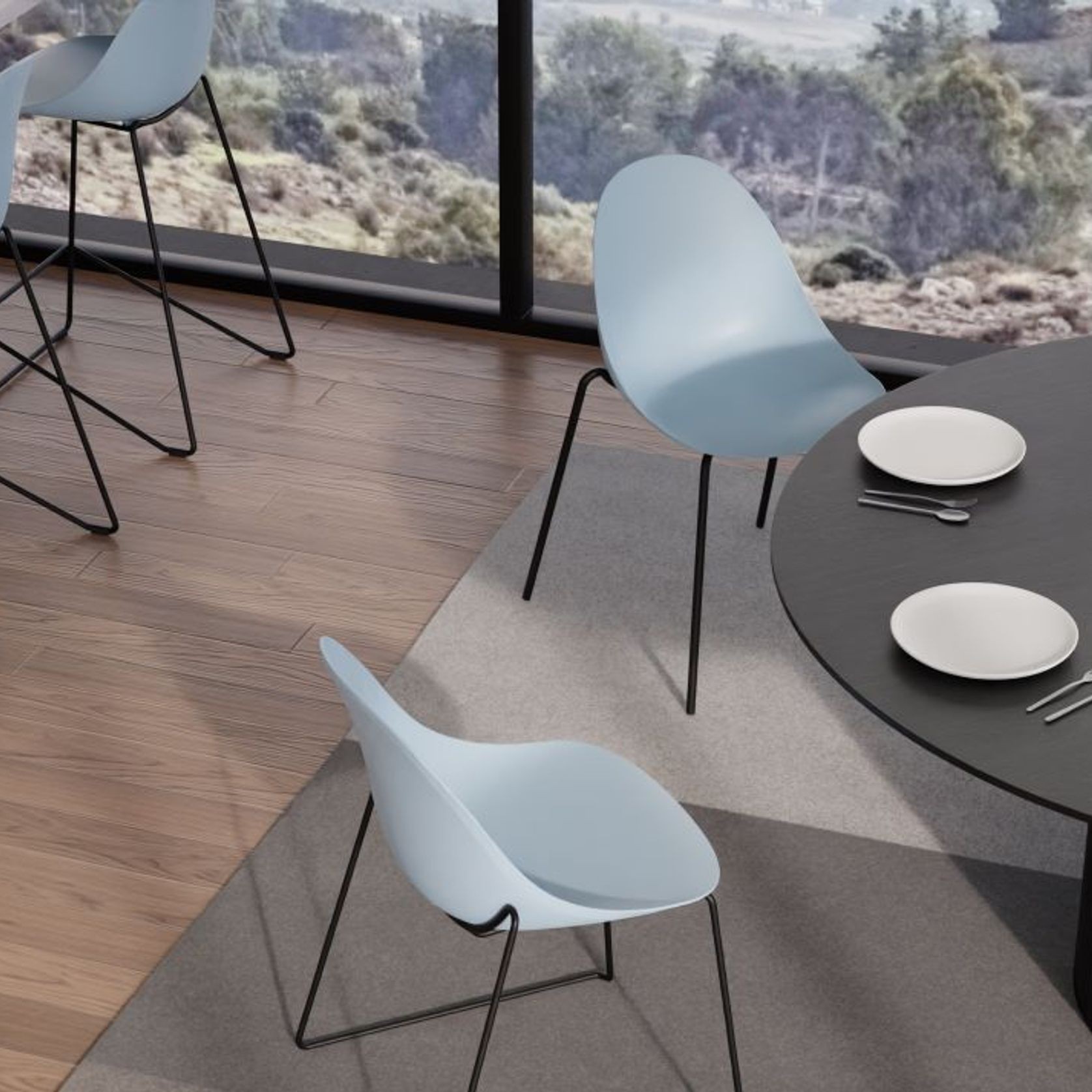 Pebble Blue Stool Shell Seat - Counter Stool 65cm Seat - White Base gallery detail image