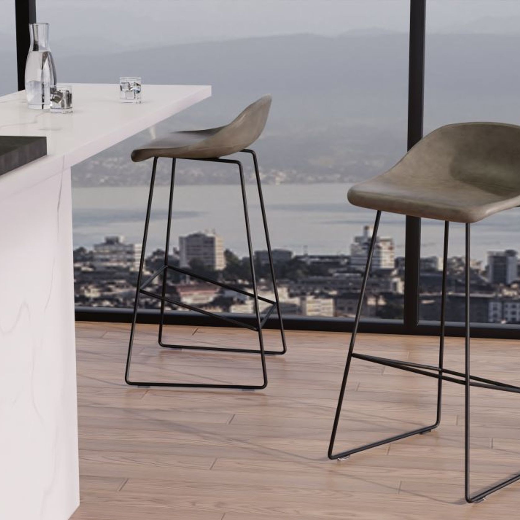 Pop Stool with Black Frame and Upholstered Vintage Grey Seat gallery detail image