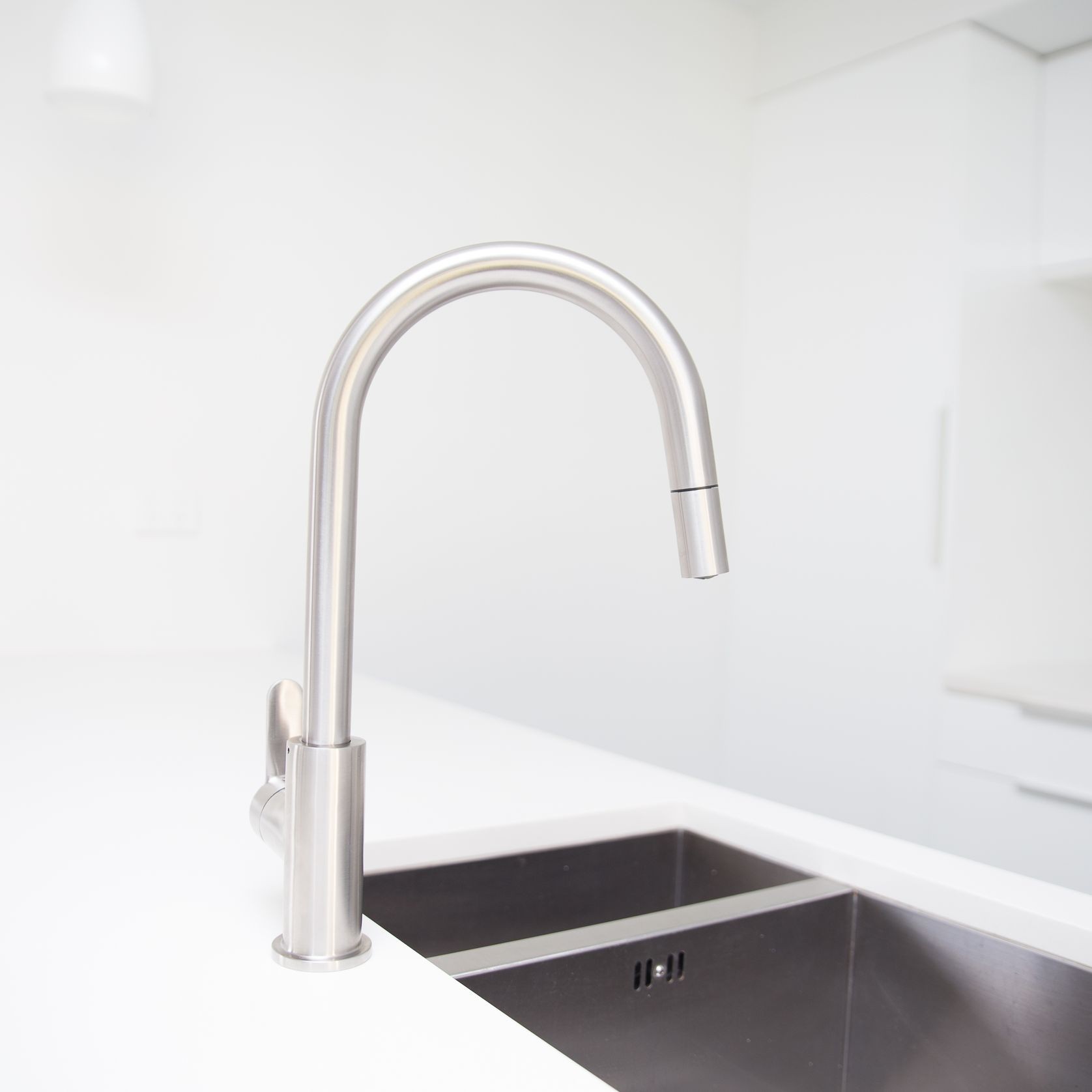 Stainless Gooseneck Pull Out Sink Mixer with Cold Start gallery detail image