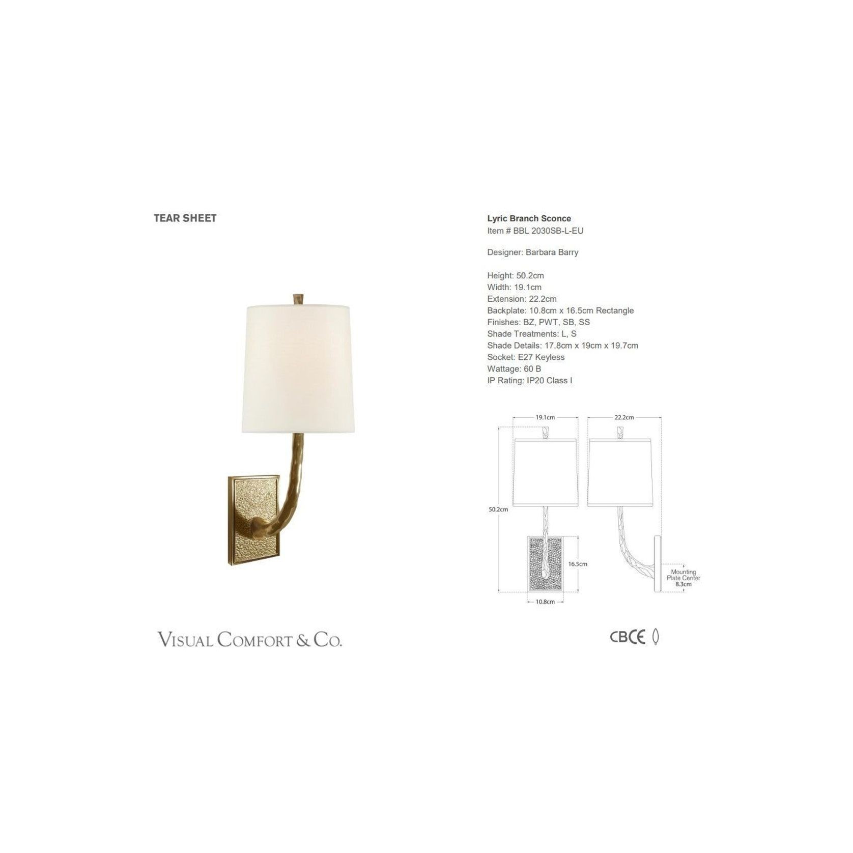 Visual Comfort Barbara Barry Lyric Branch Sconce gallery detail image
