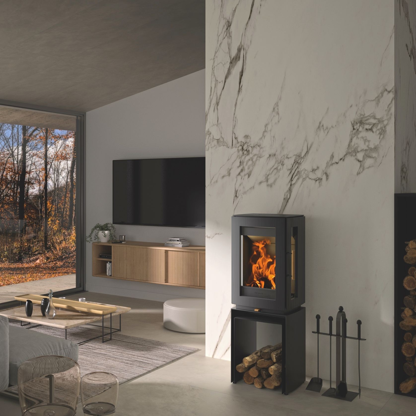 Hergóm Glow Wood Fireplace with Legs gallery detail image