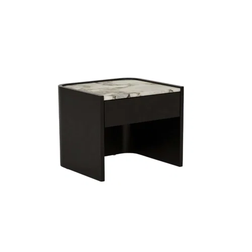 Matt White Marble/Dark Oak Elsie Large Bedside Table
