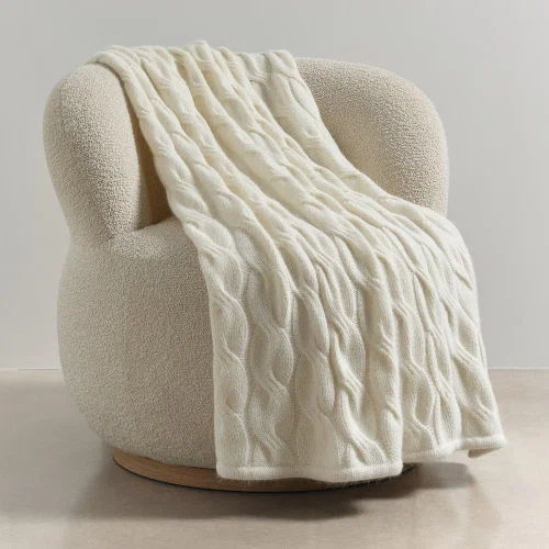 Charcoal Chunky Cable Angora & Merino Wool Throws