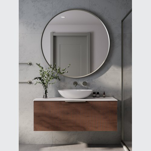 Walnut Lineare 1200 Pillar Single Drawer Vanity