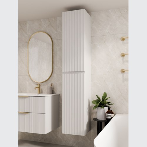 Matte White Lineare Tall Bathroom Cabinet | Pillar Front