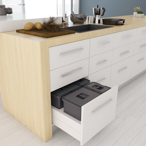 White & Charcoal Tanova Drawer Insert Kitchen Bins