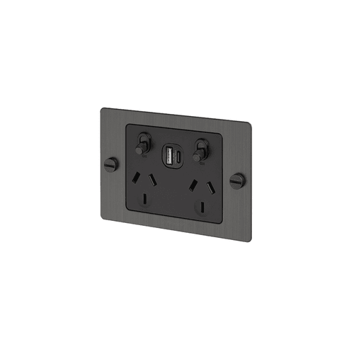 Smoked Buster+Punch 2 Socket USB A+C Outlet