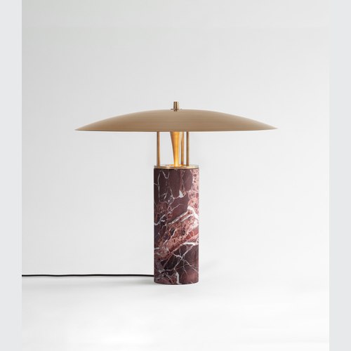 Antique Brass / Red Marble Luna Table Lamp